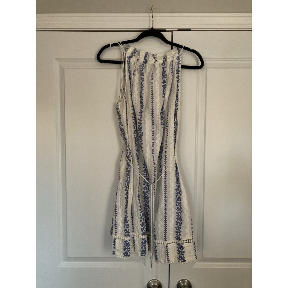 Zimmerman Tie Strap White Blue Floral Eyelet Lace Knee Leng Sundress Oversized 0